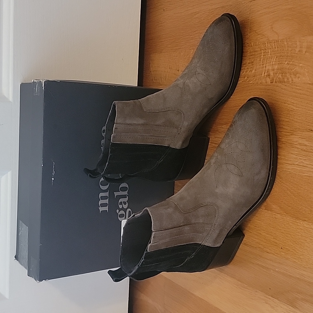 MORENA GABRIELLI GRAY BLACK ANTHROPOLOGIE BOOTS BOOTIES 39 9 SHOES TONY